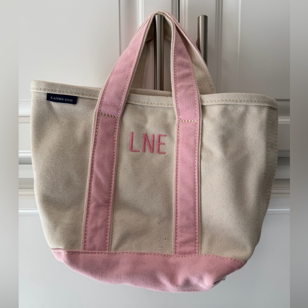 Lands' End Cream and Pink Canvas Mini Tote